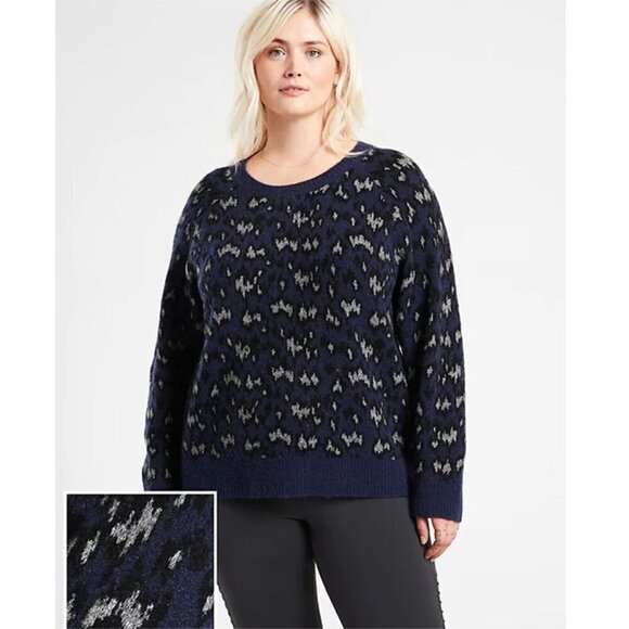Athleta Navy Printed Hawthorn Textured Crew Neck Sweater - Picture 1 of 6